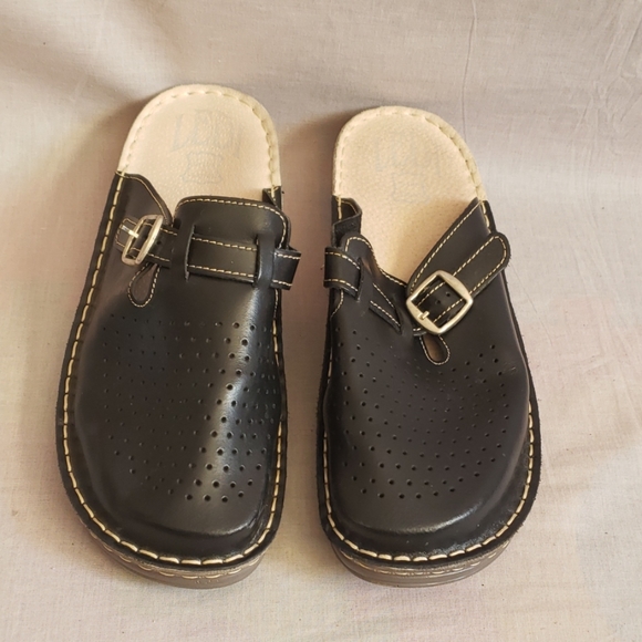 Ledi Clogs Shoes Black Size 44 / 12 M/ W Leather - Picture 2 of 5